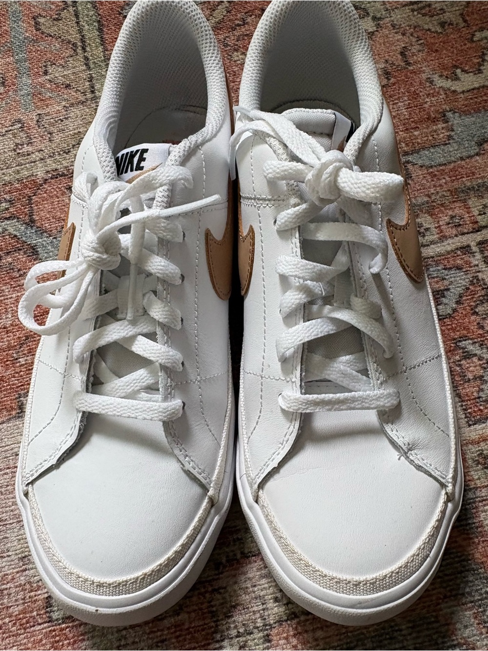 Nike Court Legacy White Tan Leather Sneakers DA5380-126 Kids Size 6Y - Picture 3 of 5